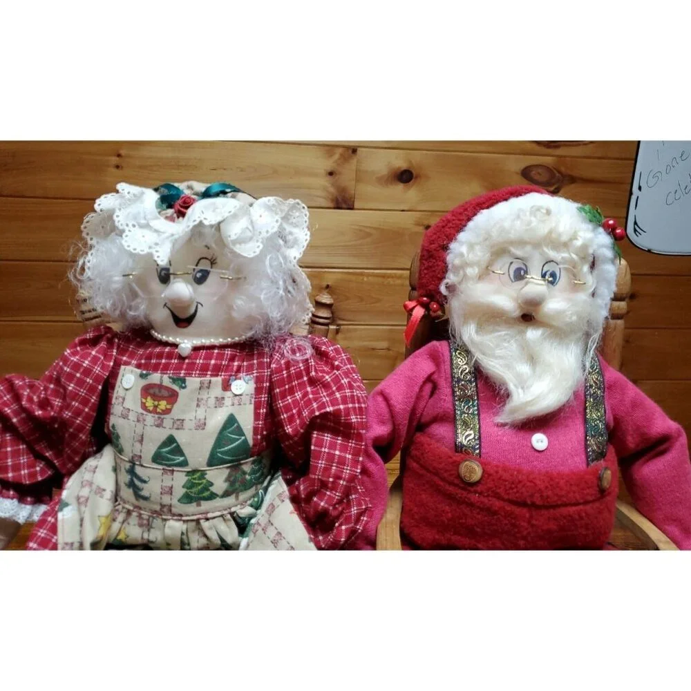 Vintage Santa Claus in chair And Mrs. Claus in rocking chair Christmas